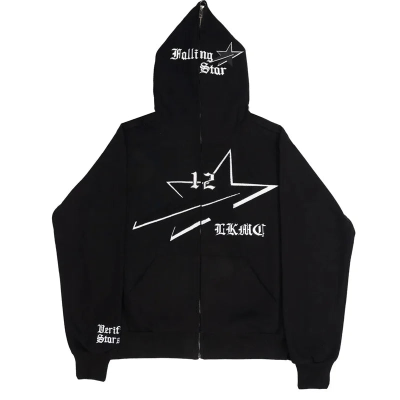 Skeleton Print Hoodie Cosplay Costume Zipper Jacket Long Sleeve Top Causal Hooded Sweatshirt Fashion Streetwear for Adult