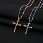 Men's Punk Rock Double Cross Necklace, Titanium Steel Dragon Bone Chain with Zircon, Vintage Gothic Biker Jewelry Gift for Him
