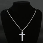 Men's Punk Rock Double Cross Necklace, Titanium Steel Dragon Bone Chain with Zircon, Vintage Gothic Biker Jewelry Gift for Him