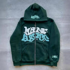 Zipper hooded sweatshirt with retro American letters suitable for men and women wearing Y2K jacket autumn/winter cardigan