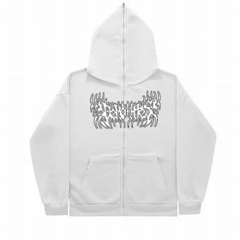 Grunge Zip Up Hoodie Streetwear Letter Printed Long Sleeved Sweatshirt Gothic Punk Y2k Autumn/Winter Men's Hoodie Men's Top