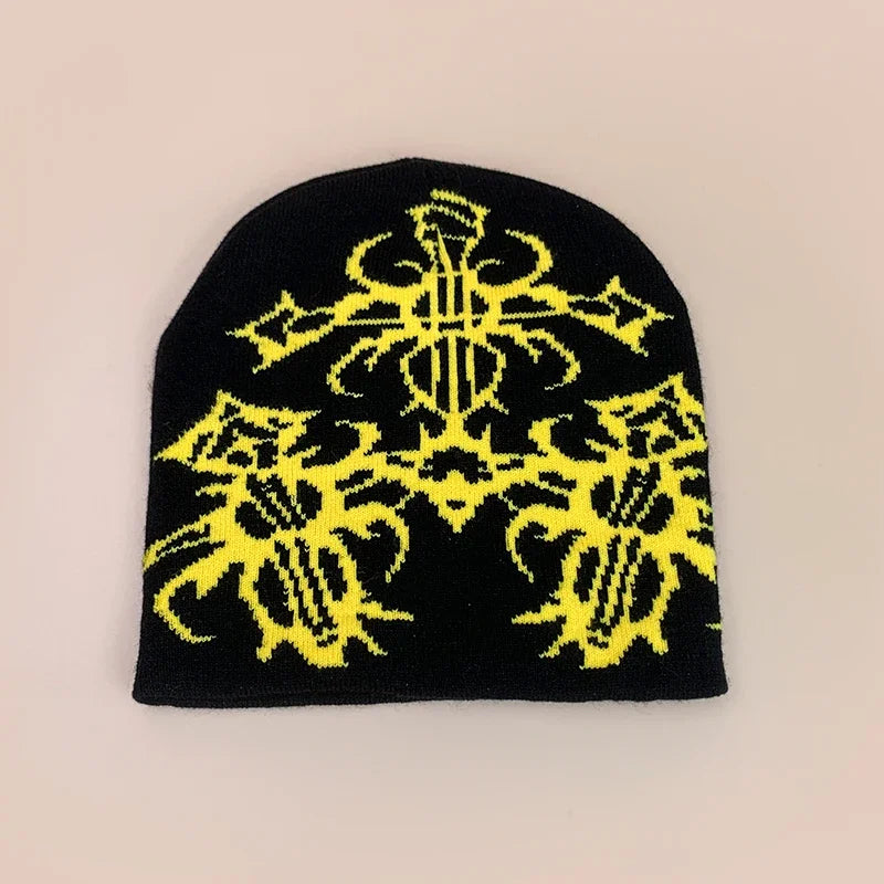 Personal European Style Pattern Wool Knitted Hats Autumn and Winter New Niche Warm Hip Hop Versatile Skate Fashion ins Beanies
