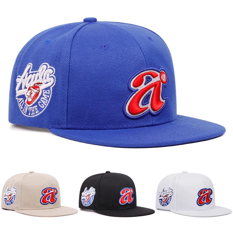 2025 Trend New Flat brimmed Hat with letter A Embroidered Personalized Street Hip Hop Hat Outdoor Sunshade Baseball Hat Unisex
