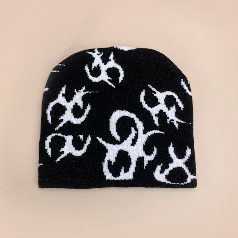Personal European Style Pattern Wool Knitted Hats Autumn and Winter New Niche Warm Hip Hop Versatile Skate Fashion ins Beanies