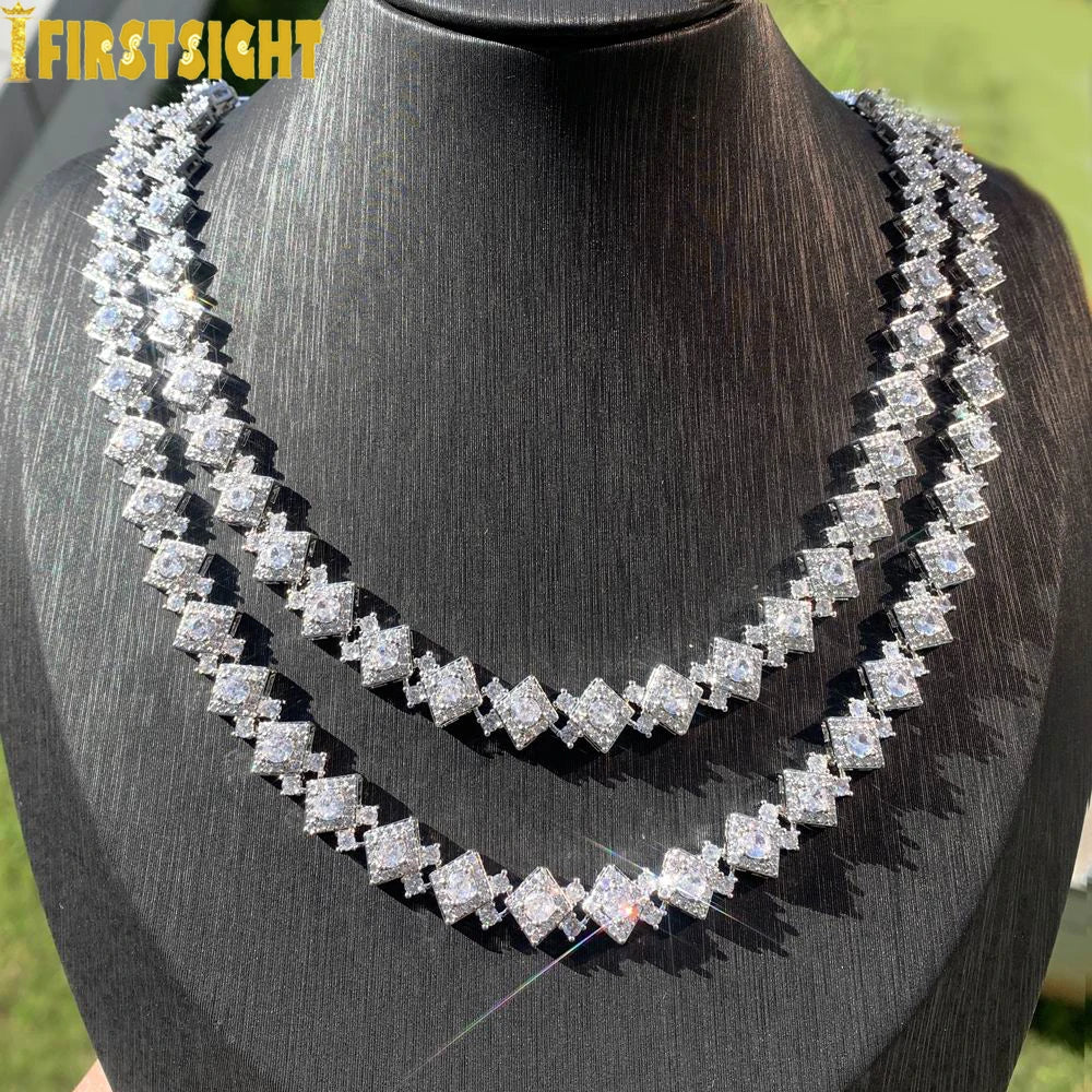 2026 New Iced Out Bling CZ Charm Necklace Silver Color Cubic Zirconia Tennis Chain For Women Men Hip hop Jewelry