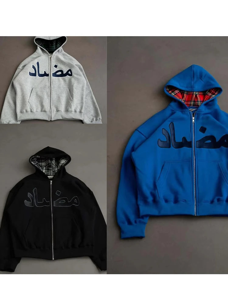 2025 new autumn and winter personalized printed hoodie y2k street casual hip-hop cardigan zipper jacket