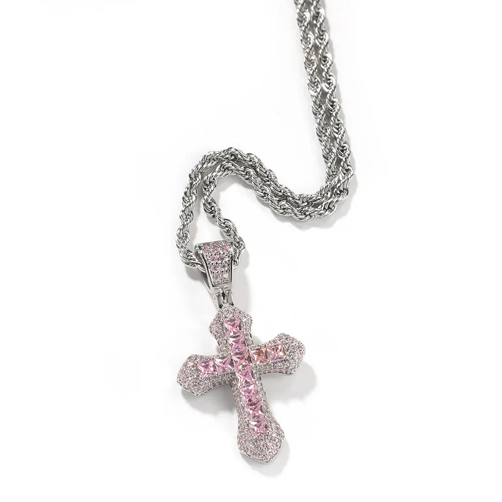 Trend Cross Pendant Necklaces Fashion Hip Hop Rapper's Iced Out Zirconia Stainless Steel Rope Chain on Neck HommeJewelry OHP141