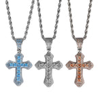 Trend Cross Pendant Necklaces Fashion Hip Hop Rapper's Iced Out Zirconia Stainless Steel Rope Chain on Neck HommeJewelry OHP141