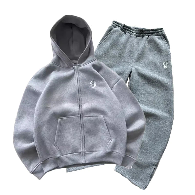 High Street Y2K Pants Mens Casual Trousers Hoodie Sets Streetwear Straight Sweatpants Loose Embroidery Hoodie Couple Trendy Suit