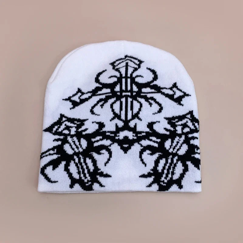 Personal European Style Pattern Wool Knitted Hats Autumn and Winter New Niche Warm Hip Hop Versatile Skate Fashion ins Beanies