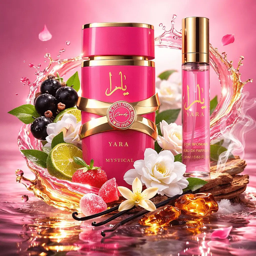 YARA Candy Water Perfume Women Box 100ml + 20ml Vanilly fruity Sweet Parfume, Cassis, Green Mandarine, Musk