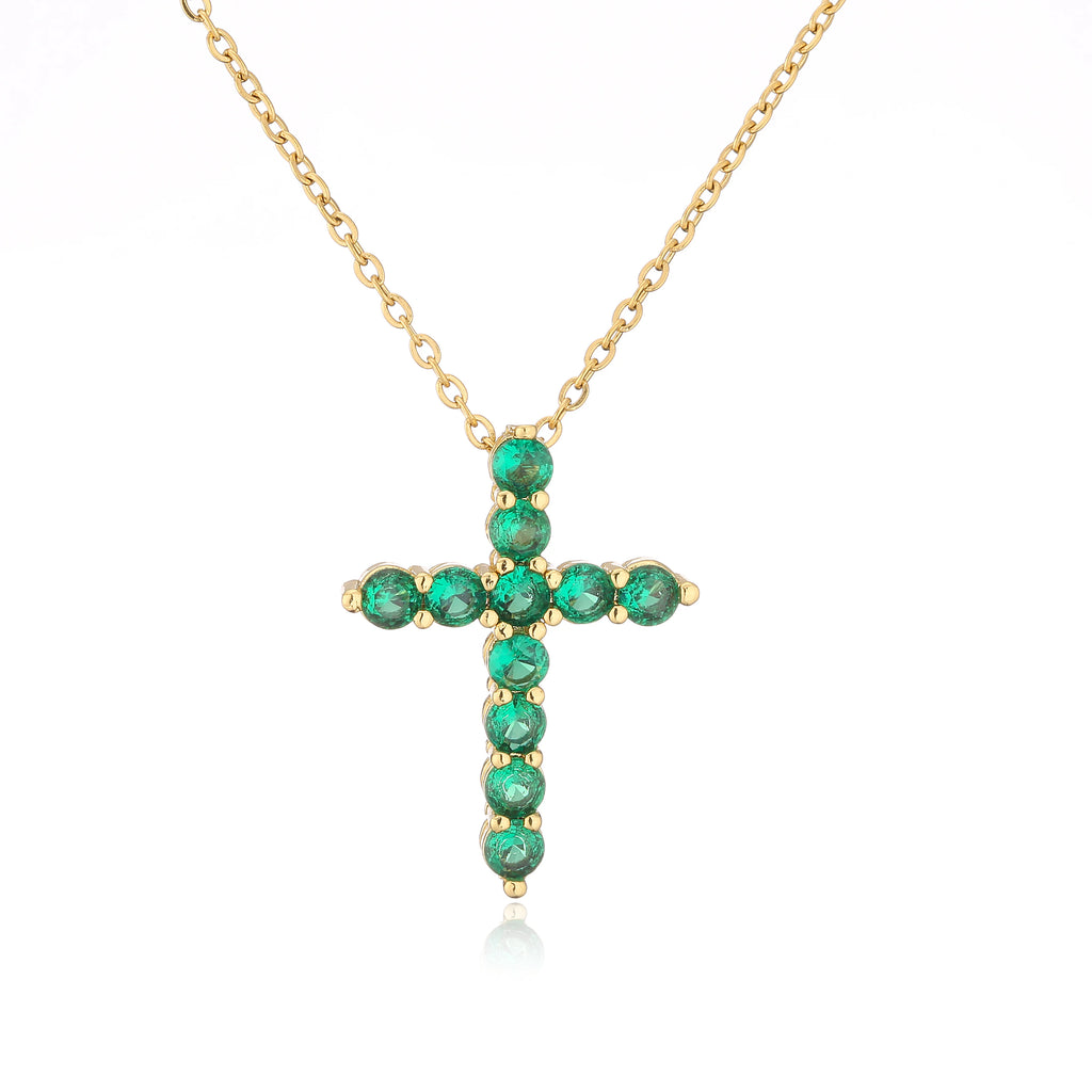 HECHENG,High Quality Crystal Shiny Zirconia Cubic Zircon Necklace Pendant Cross Jesus Christ Gold Colour Jewelry Gift for Women