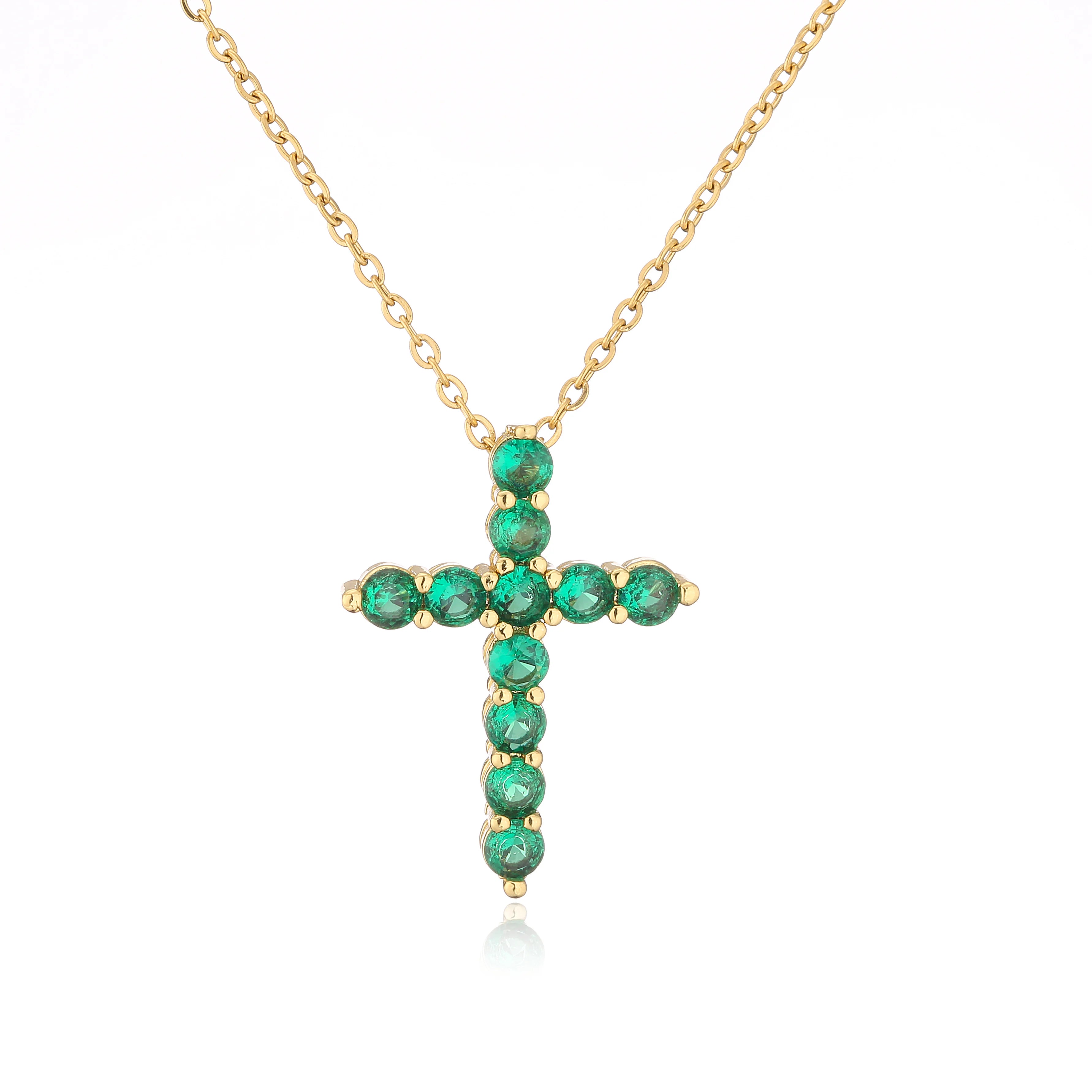 HECHENG,High Quality Crystal Shiny Zirconia Cubic Zircon Necklace Pendant Cross Jesus Christ Gold Colour Jewelry Gift for Women