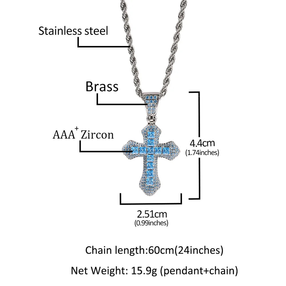 Trend Cross Pendant Necklaces Fashion Hip Hop Rapper's Iced Out Zirconia Stainless Steel Rope Chain on Neck HommeJewelry OHP141