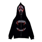 Couple's Street Hip Hop Skull Rhinestone Print Full Zip Hoodie Halloween Y2K Jacket Sweater Top Coat Hoodie