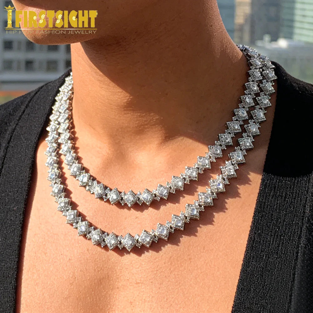 2026 New Iced Out Bling CZ Charm Necklace Silver Color Cubic Zirconia Tennis Chain For Women Men Hip hop Jewelry
