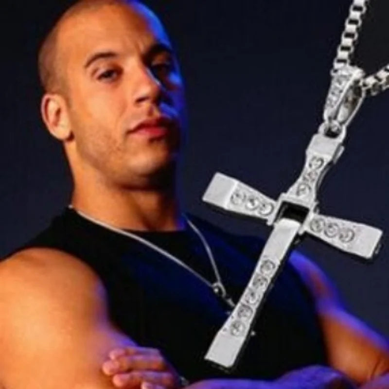 Men's Punk Rock Double Cross Necklace, Titanium Steel Dragon Bone Chain with Zircon, Vintage Gothic Biker Jewelry Gift for Him