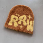 New Ins Popular Unisex Autumn Funny Hat Mink Fur Winter Women's Cap With Letter Beanies Hat Men Warm Soft Skullies Bonnets Gift