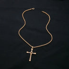 Men's Punk Rock Double Cross Necklace, Titanium Steel Dragon Bone Chain with Zircon, Vintage Gothic Biker Jewelry Gift for Him