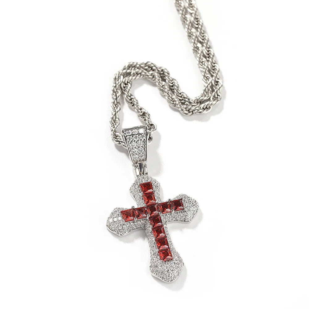 Trend Cross Pendant Necklaces Fashion Hip Hop Rapper's Iced Out Zirconia Stainless Steel Rope Chain on Neck HommeJewelry OHP141
