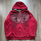 Harajuku Plum Tree Embroidered Oversized Pink Zipper Hoodies For Men and Women Y2K New Gothic Fashion Retro Street Sweatshirts