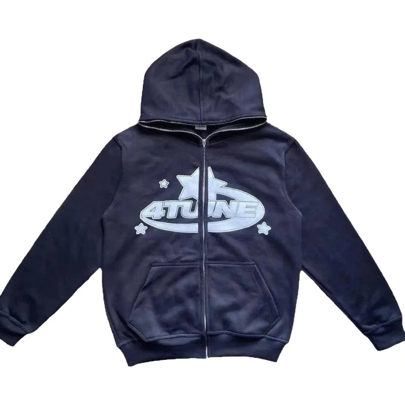 Dark Sport Hoodie Zipper Men's Large Size Couple Gothic Harajuku Streetwear Printed Loose Fit Long Sleeve Sweatshirt