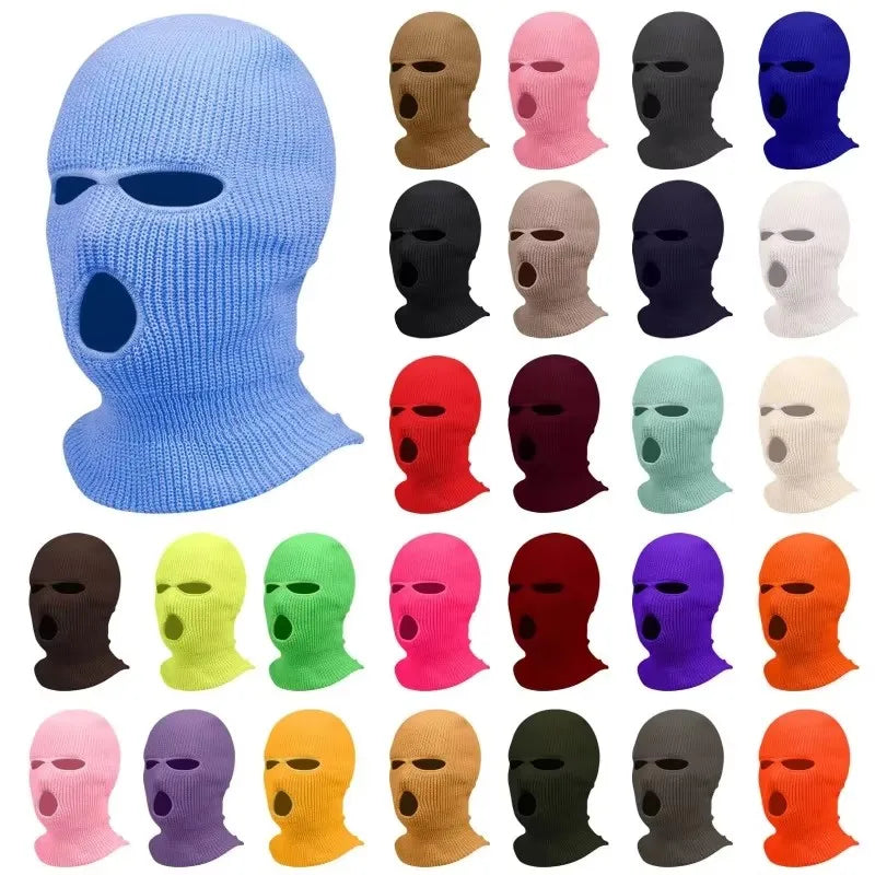 Winter men's face mask, warm hood, sports scarf, skiing hat, three hole wool hat, outdoor cycling knitted pullover hat