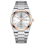 PAAZOMU 2026 New Sleek Silver Stainless Steel Quartz Watch with Striking Blue Sunburst Dial, Day-Date Window, and Luminous Hands