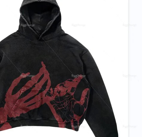 2022 high street style sweater hoodie red bloody hand print hoodie new men's and women's top punk print