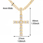 Men Women Hip Hop Cross Pendant Necklace With 4mm Zircon Tennis Chain Iced Out Exquisite Bling Jewelry Fashion Trendy Creative