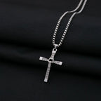 Men's Punk Rock Double Cross Necklace, Titanium Steel Dragon Bone Chain with Zircon, Vintage Gothic Biker Jewelry Gift for Him