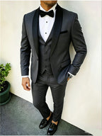 3pcs Men'S Slim Fit Groomsmen Suit | Purple Jacket, Vest, Pants with Non-Stretch Fabric and Color Block Pattern