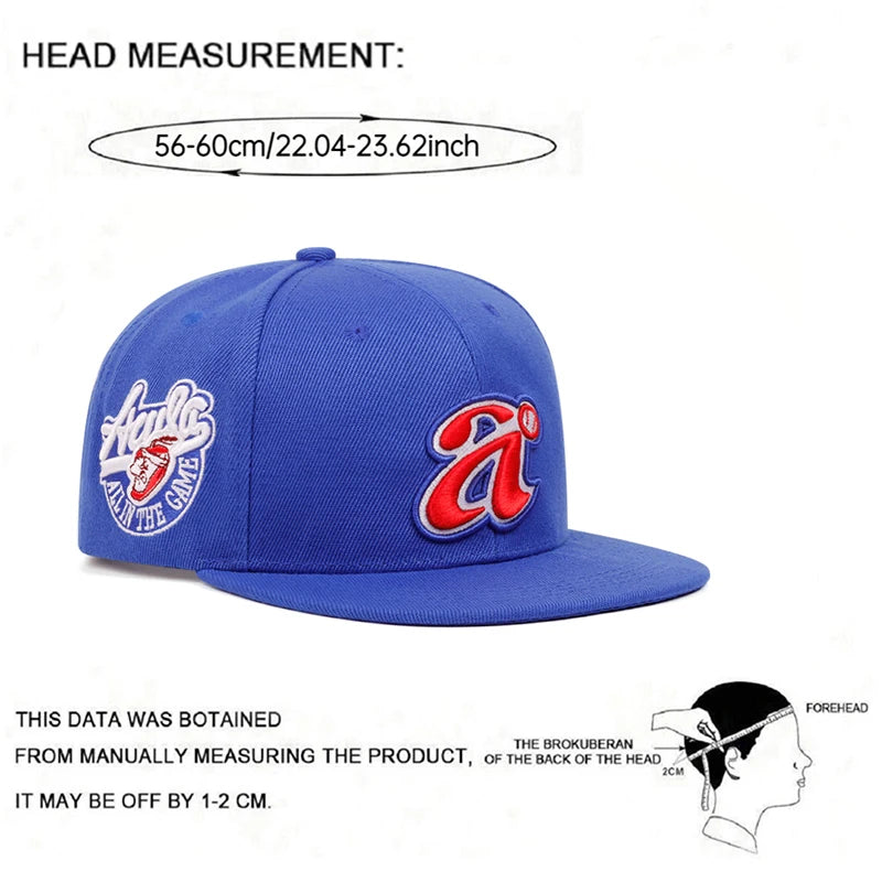 2025 Trend New Flat brimmed Hat with letter A Embroidered Personalized Street Hip Hop Hat Outdoor Sunshade Baseball Hat Unisex