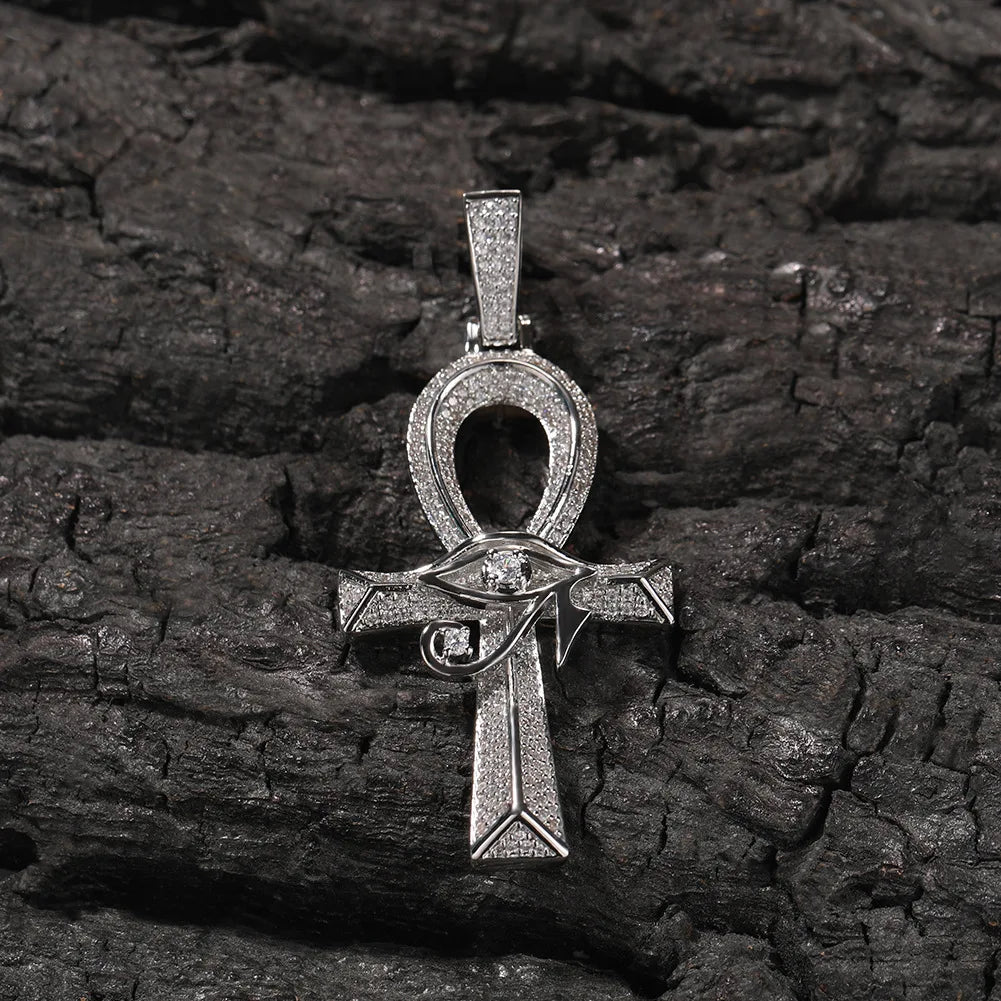 Shining Iced Out Ancient Egyptian God Eye of Horus Cross Pendant Necklace for Men and Women Hip Hop Trendy Amulet Jewelry Gift