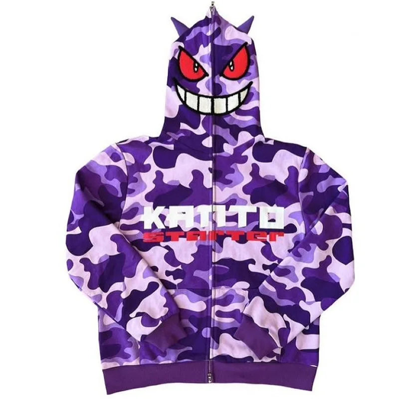 Skeleton Print Hoodie Cosplay Costume Zipper Jacket Long Sleeve Top Causal Hooded Sweatshirt Fashion Streetwear for Adult