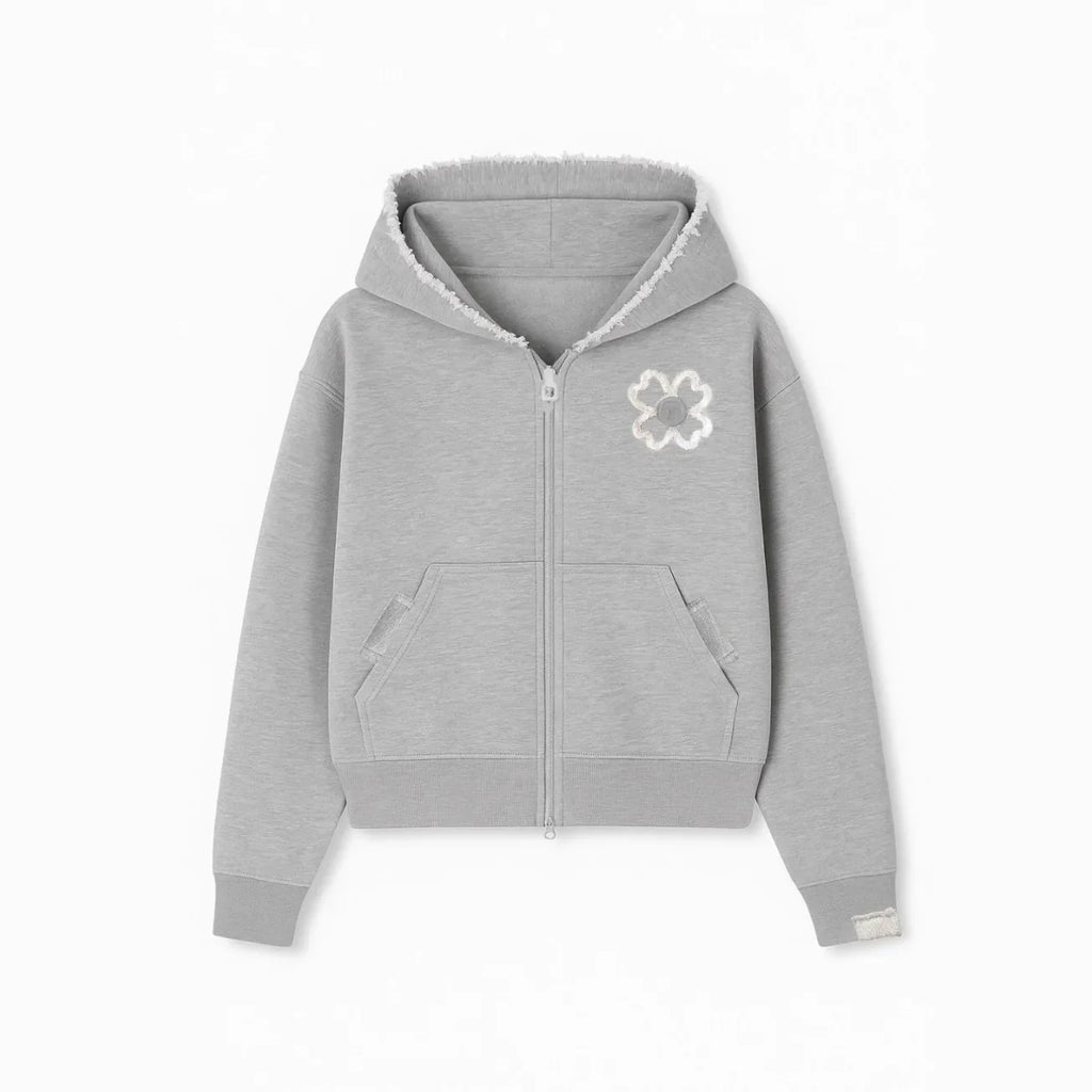 European Street Style Four-Leaf Clover Men's Oversized Activewear Set, Unisex Fit Zip-Up Hoodie Multi-Color Trendy Two-Piece Set