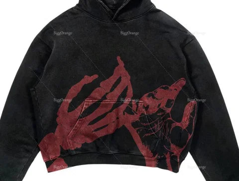 2022 high street style sweater hoodie red bloody hand print hoodie new men's and women's top punk print