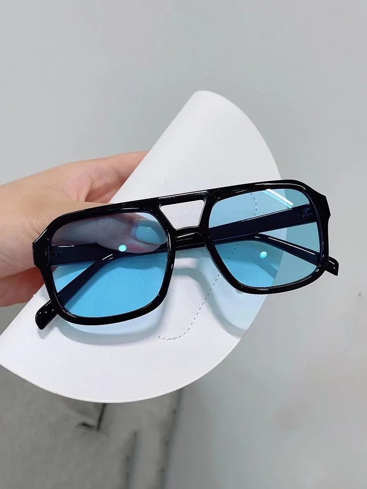 Fashion Square Sunglasses Women Vintage Frame Female Double Beam Sun Glasses Ocean Gradient Retro Designer Outdoor Oculos De Sol