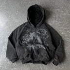 British Gothic Punk Printed Star Patch Embroidery Mens Womens Hooded Cardigan Harajuku Retro American Oversized Bat Sleeve Tops