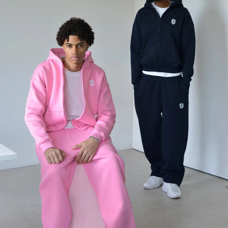 Warm Men's Sportswear Hoodie Solid Color Hooded Sweater Loose Fleece Pullover Sportswear Dark Blue Y2K Plus Thick Street Fashion