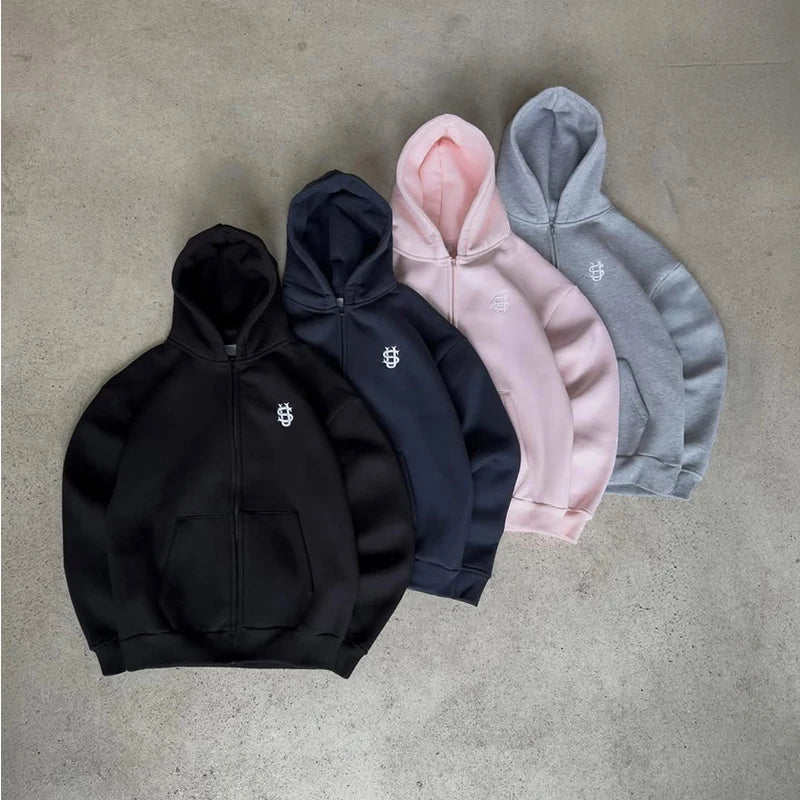 Warm Men's Sportswear Hoodie Solid Color Hooded Sweater Loose Fleece Pullover Sportswear Dark Blue Y2K Plus Thick Street Fashion