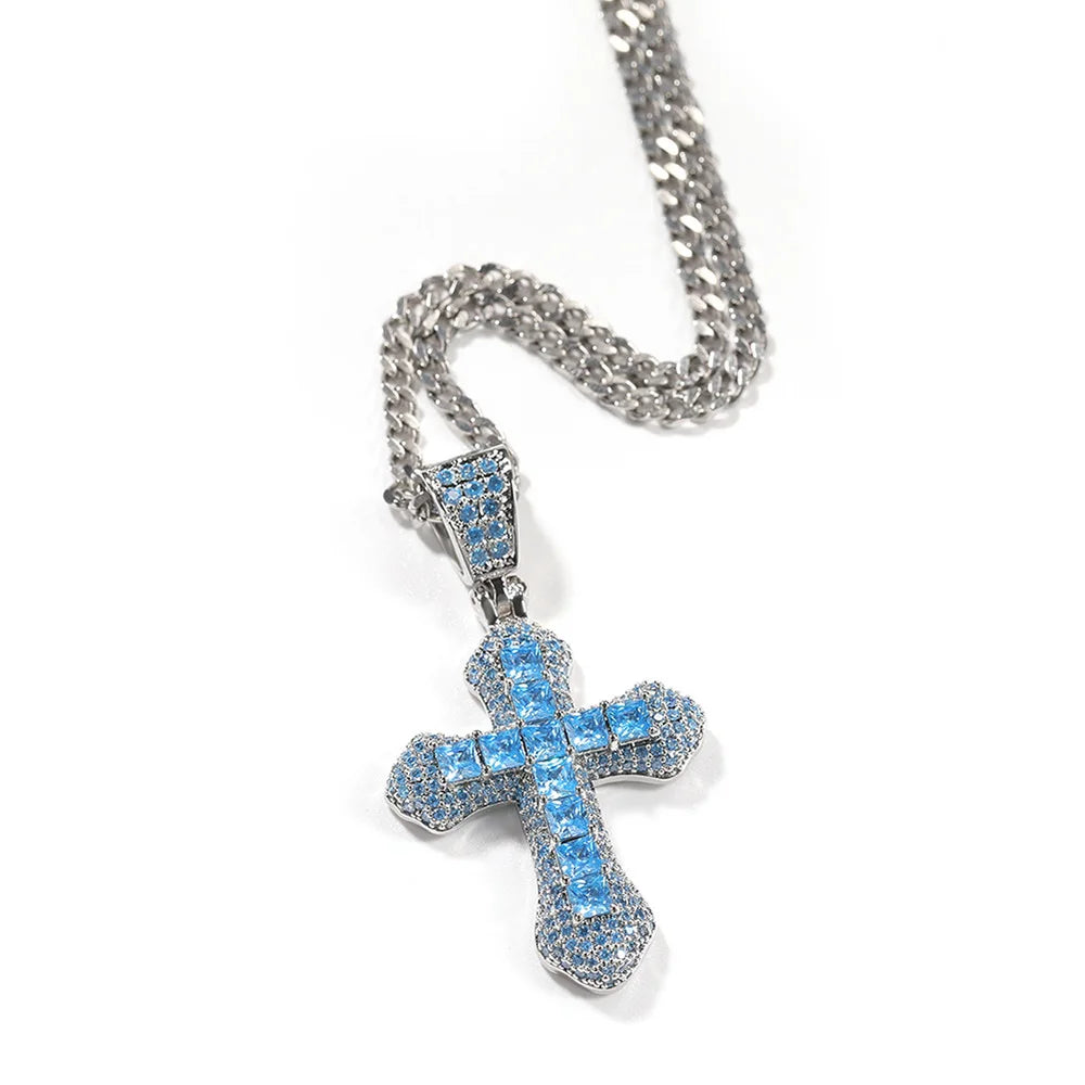 Trend Cross Pendant Necklaces Fashion Hip Hop Rapper's Iced Out Zirconia Stainless Steel Rope Chain on Neck HommeJewelry OHP141