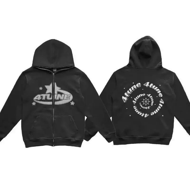 Dark Sport Hoodie Zipper Men's Large Size Couple Gothic Harajuku Streetwear Printed Loose Fit Long Sleeve Sweatshirt