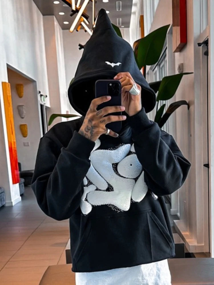 Hoodies Man American Retro Letter Printed Y2k Women Harajuku Long Sleeve Oversized Hooded Sweatshirts Y2K Casual Jacket Coats