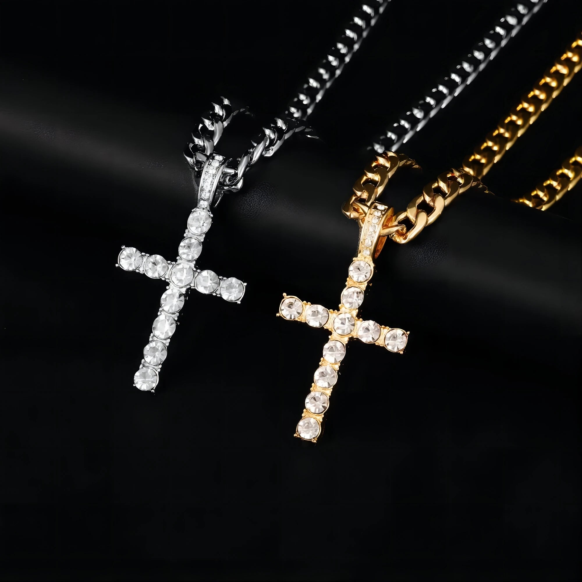 Men Women Hip Hop Cross Pendant Necklace With 4mm Zircon Tennis Chain Iced Out Exquisite Bling Jewelry Fashion Trendy Creative
