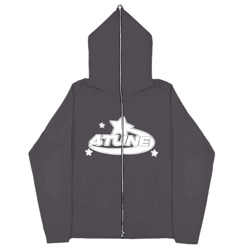 Dark Sport Hoodie Zipper Men's Large Size Couple Gothic Harajuku Streetwear Printed Loose Fit Long Sleeve Sweatshirt
