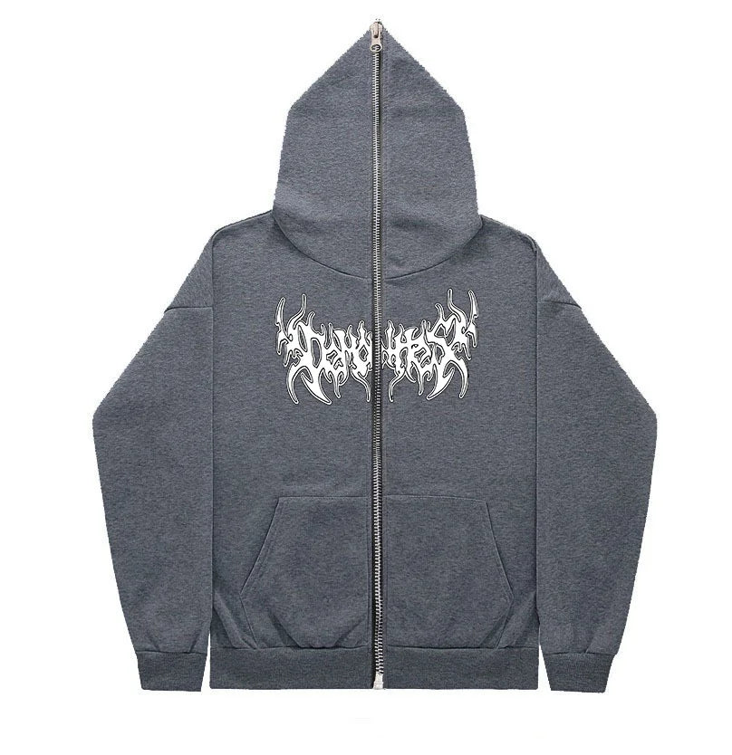Grunge Zip Up Hoodie Streetwear Letter Printed Long Sleeved Sweatshirt Gothic Punk Y2k Autumn/Winter Men's Hoodie Men's Top