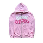 Zipper hooded sweatshirt with retro American letters suitable for men and women wearing Y2K jacket autumn/winter cardigan