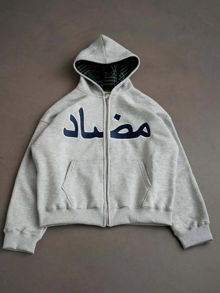 2025 new autumn and winter personalized printed hoodie y2k street casual hip-hop cardigan zipper jacket