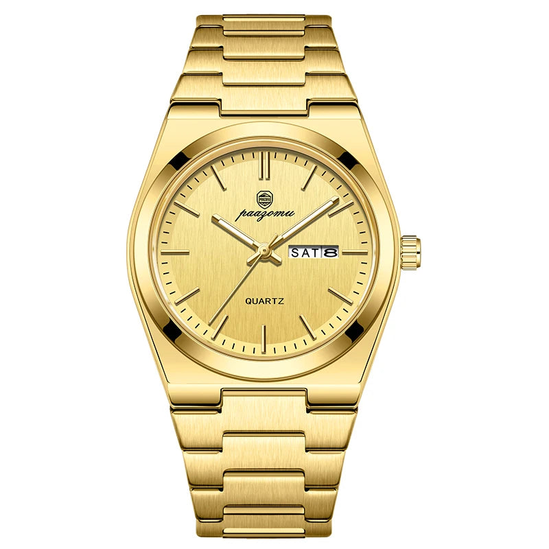 PAAZOMU 2026 New Sleek Silver Stainless Steel Quartz Watch with Striking Blue Sunburst Dial, Day-Date Window, and Luminous Hands